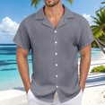 thumbnail image 3 of Men's Casual Linen Shirt - Cuban Collar, Button Down, Breathable Material, Perfect for Summer & Vacation, 3 of 5