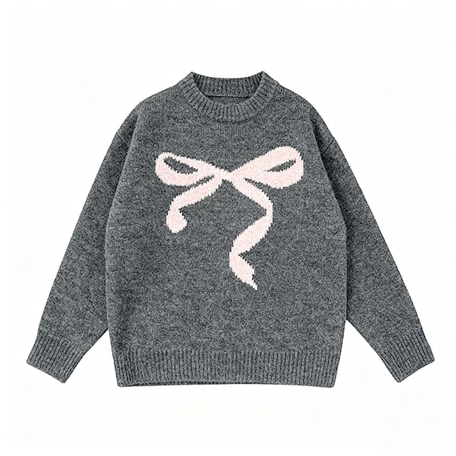 Nœuds pour Filles, Mignon Nœud en Tricot Épais à Col Rond, Chandail pour Filles