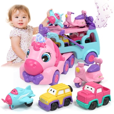 Jouet Camion, Camion de Transport 5-en-1 Unicorn avec Lumière et Musique, Voiture Camion Jouet pour Tout-Petits pour Filles de 2 3 4 Ans, Cadeau d'Anniversaire