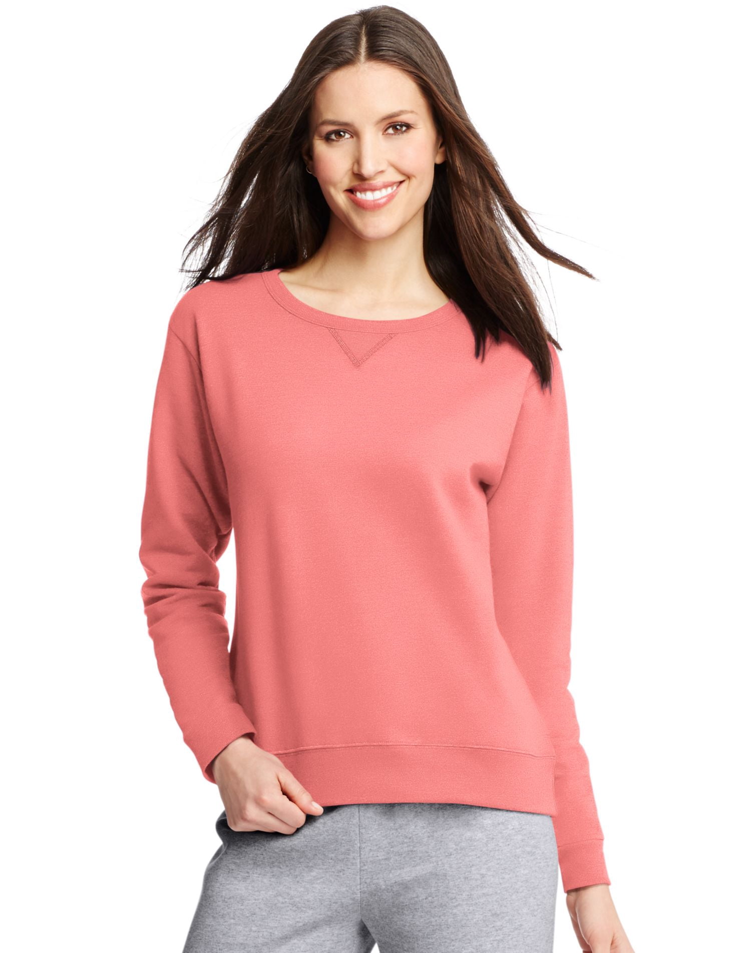Hanes Womens ComfortSoft EcoSmart Crewneck Sweatshirt, L, Charisma Coral