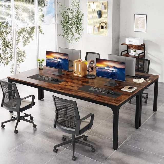 Tribesigns 13FT Large Conference Table, Modern 6.5FT x 2.3FT Meeting Room Table with Metal Frame, Seats 12-16 People, Rustic Brown