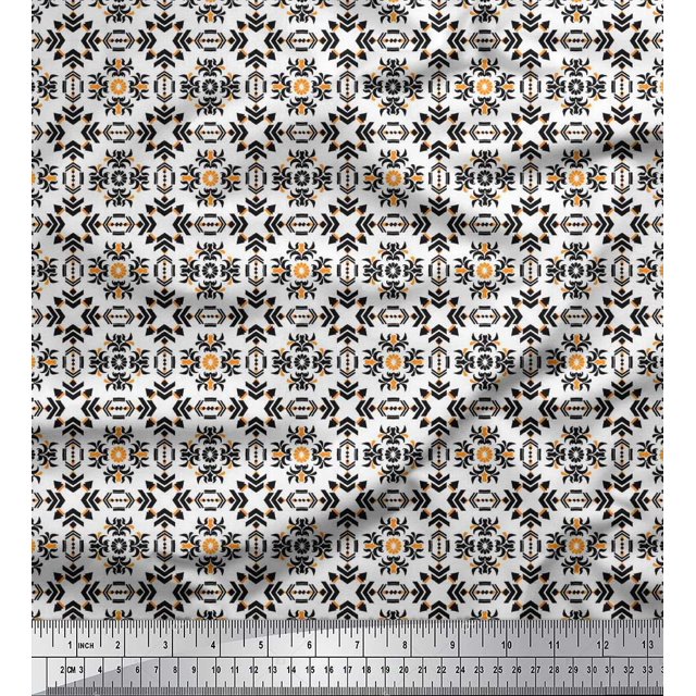 Soimoi Silk Fabric Triangle & Floral Ethnic Print Fabric by Yard 42 Inch Wide