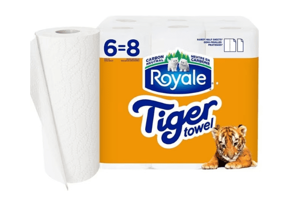 Royale Tiger Towel Paper Towel 6 Equal 8 Handy Half Sheet Rolls, 2-Ply, 66 Half Sheets