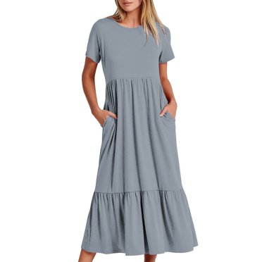 Bigersell Robes pour Femmes Grande Taille Offres Femme Col Rond Manches Courtes Robe T-Shirt Maxi Style D-31 Robes de Soirée et de Cérémonie pour Dames Robes d'Été Régulières, Rose TG