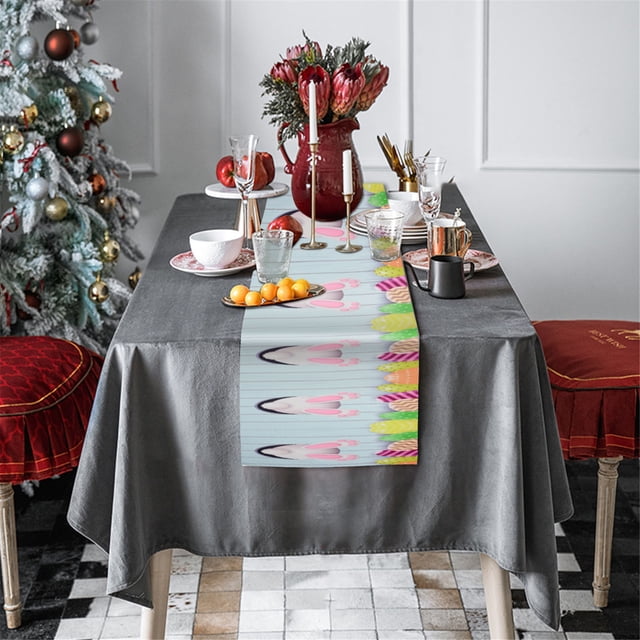 Yhmxh Table Runner,Table Cloth Easter Bunny Eggs Polyester Cotton Printed Table Flag Table Decoration Desk Mat