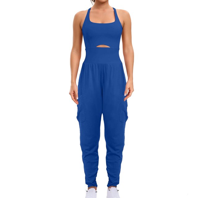 RXIRUCGD Womens Running Onesie Workout Rompers Outfits Exercise Jumpsuits Gym Yoga, Blue, Size: 2XL