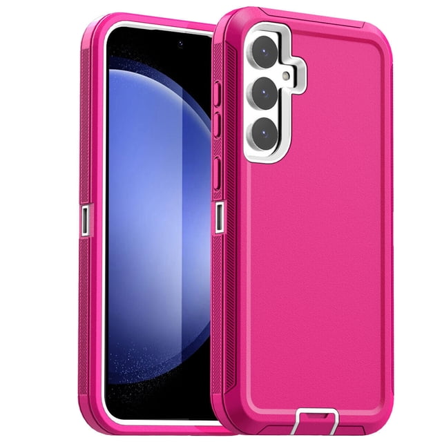 Samsung Galaxy S25 / S24 Étui Protecteur Rigide de Couleur Rose Vif, Doté d'Un design Antichoc à Triple Couche avec construction Blindée 3-en-1. l'Étui Comprend des Bords Surélevés pour la protection de l'Écran et de l'Appareil Photo, des Découpes Précises pour un Accès Facile aux Boutons et aux ports, et une Prise Antipoussière pour le port de Chargement. Conçu pour une protection Robuste avec des Coins Renforcés pour Se Prémunir contre les Chutes, les Égratignures et la Poussière.