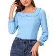 thumbnail image 1 of INSPIRE CHIC Women's Elegant Ruffle Square Neck Puff Long Sleeve Chiffon Blouse XS Blue, 1 of 7