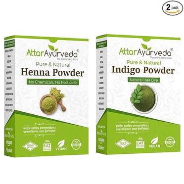 Attar Ayurveda Natural Dye for Black Hair (Henna Leaves powder, Indigo Leaves powder combo pack) (200 grams + 200 grams = 400 grams total)