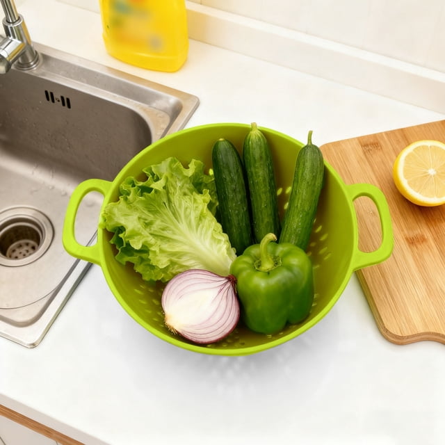 Small Colander Set for Fruit and Vegetable Rinse — Mini 75in Food Strainer with Double Handles for Pasta Fresh Produce and Kitchen Use