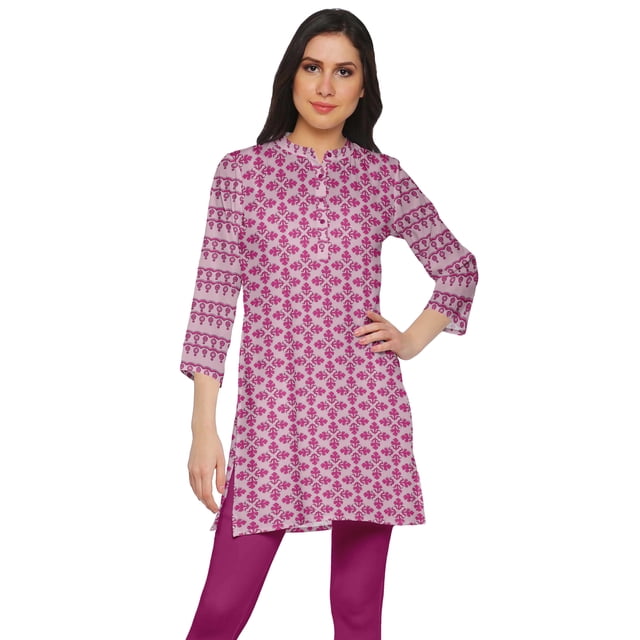 Moomaya Kurtis Courtes à Col Montant en Poly-Crêpe pour Femmes, Haut de Robe Imprimé