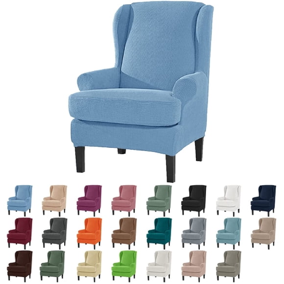 Stretch Wingback Chair Cover Denim Blue | Anti-Slip Sofa Protector