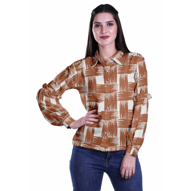 Moomaya Printed Classic Collar Moss Georgette Button Down Shirt Dress For Women
