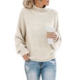 thumbnail image 2 of IROINID Pull à Col Rond en Tricot pour Femmes, Couleur Unie, Manches Longues, Ample, 2 of 7