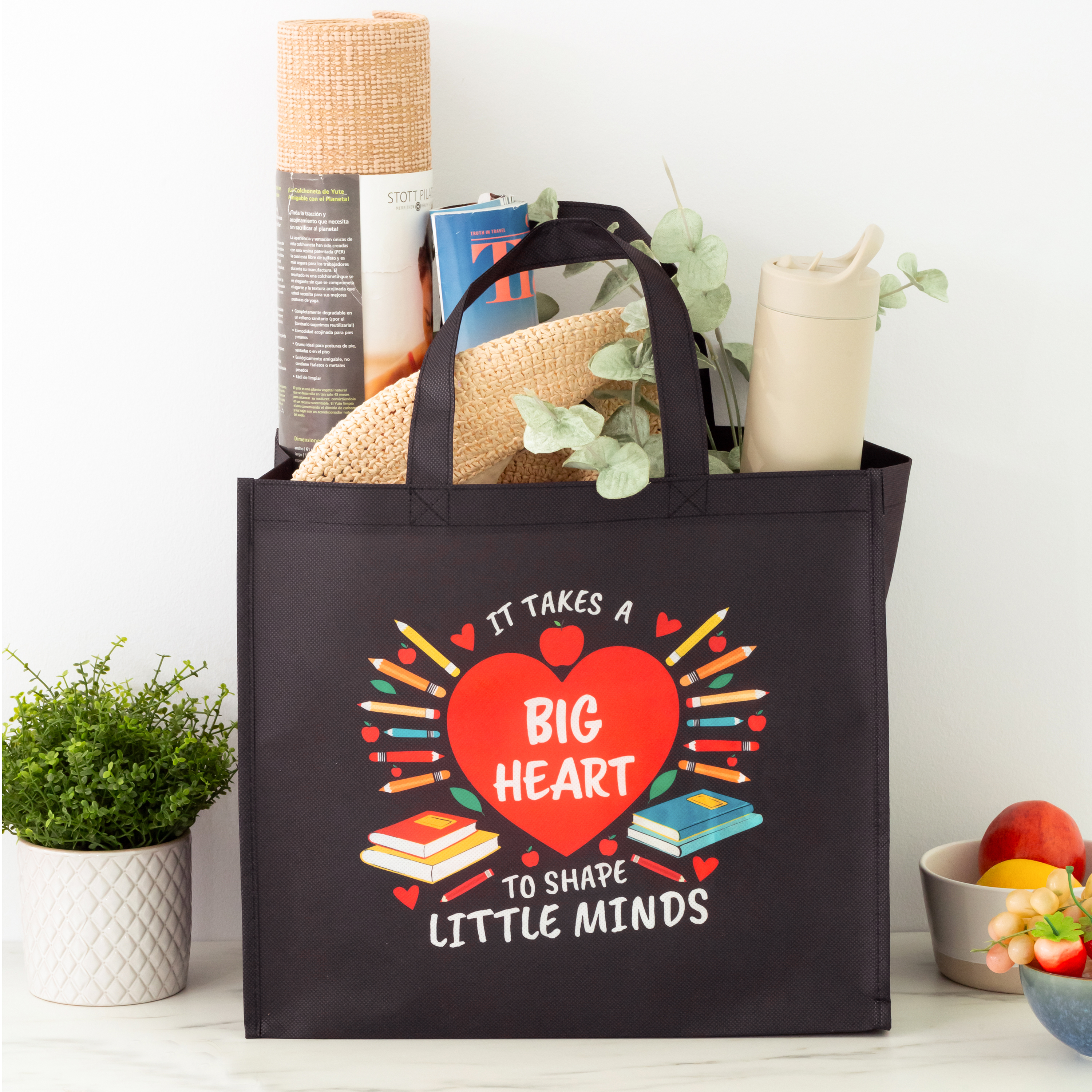 Sac d’épicerie réutilisable avec porte-bouteille, Sac réutilisable pour les courses, Sac de Courses Polyvalent Design pour enseignant