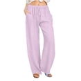 thumbnail image 1 of Timegard Cotton Linen Pants for Women Elastic Waist Drawstring Fall Travel Casual Pants with Pockets, 1 of 5