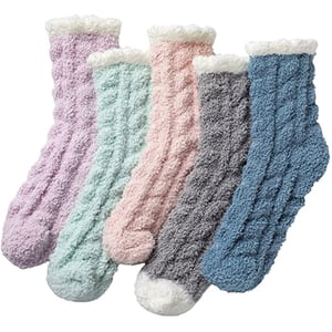 Aocisk 5 Pairs Of Womens Socks Sleeping Fuzzy Soft Slipper Home Winter Microfiber Socks Keep Warm and Cozy Multicolor One Size