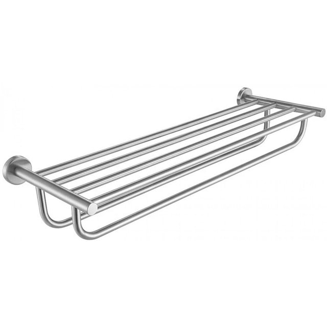 Avanities 26-in. W Round Stainless Steel Towel Bar in brushed stainless steel color, wall-mounted with a modern round design and multiple parallel bars for hanging bath and hand towels, made from corrosion-resistant T-304 stainless steel, ideal for bathroom renovation and hardware upgrades.