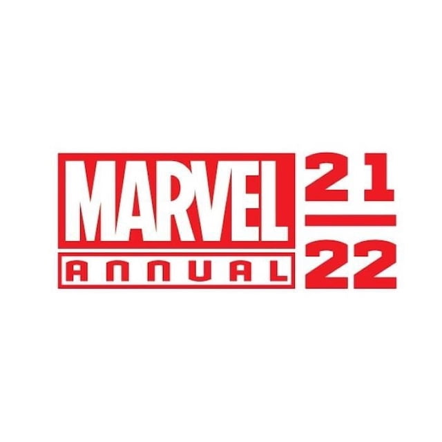 2021-22 Upper Deck Marvel Annual Cartes à Échanger logo Blaster Box avec Texte Audacieux Rouge et Blanc Affichant « Marvel » en Grandes Lettres Majuscules, « Annual » dans une Boîte Rouge Décrite Ci-Dessous, et « 21 » sur « 22 » à Droite, Représentant la Série de Cartes à Échanger Marvel Annual 2021-2022 pour Collectionneurs.