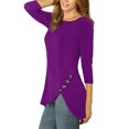 thumbnail image 4 of INSPIRE CHIC Hauts pour Femmes Col Rond Manches 3/4 Décor Boutons Ourlet Irrégulier Blouse Style Décontracté 2TG Violet, 4 of 7