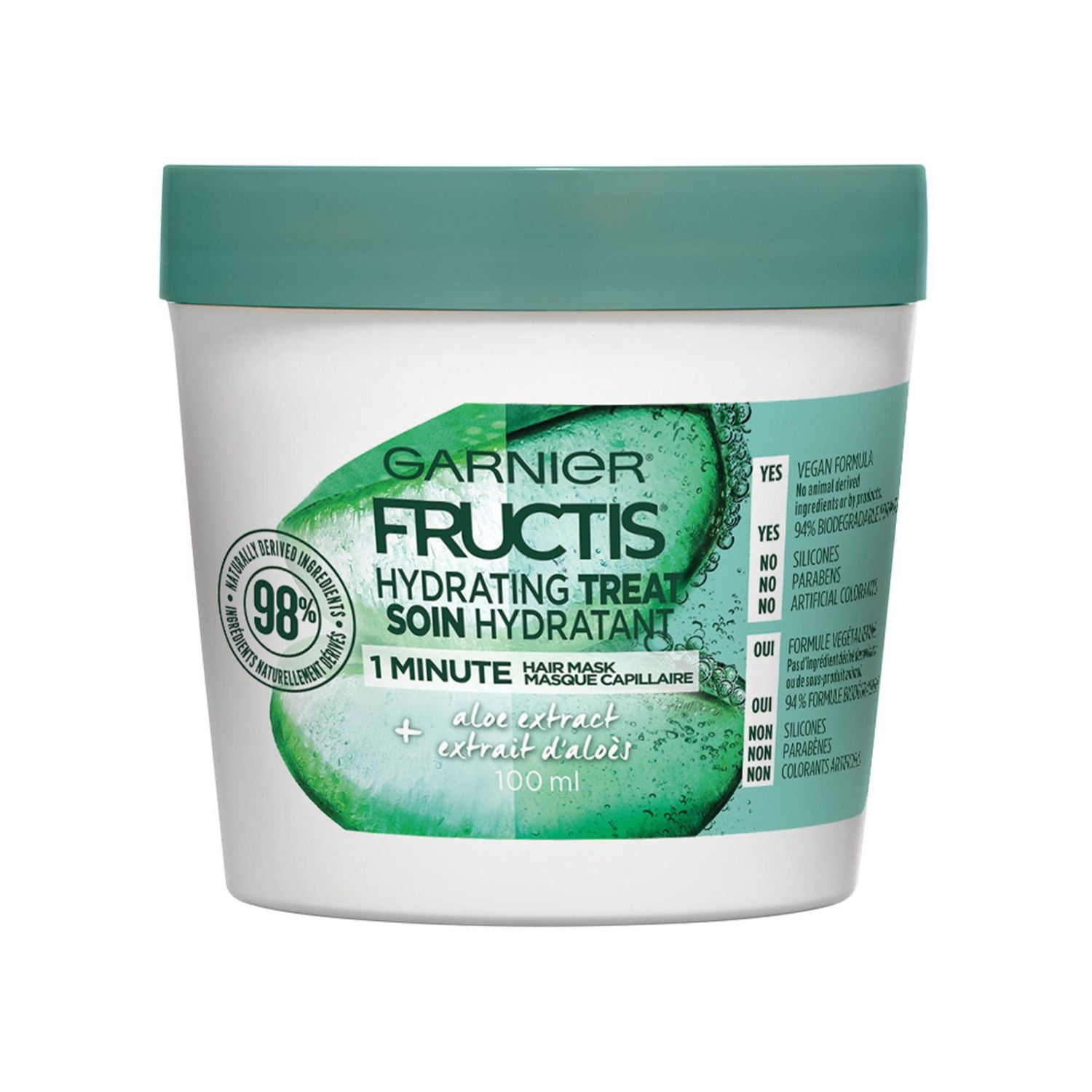 Garnier Fructis Masque Capillaire 1 Minute Hair Treats Hydratant à l'Aloès, 100 mL