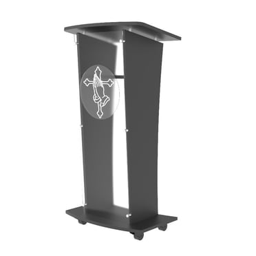 FixtureDisplays® Podium d'Église en Acrylique avec Main de Prière et Plaque Croix sur Roulettes, Noir (1 Unité)