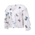 thumbnail image 2 of AMERTEER Summer Women Button-down Ruffle Shirt V-neck Long Sleeve Blouse, 2 of 7
