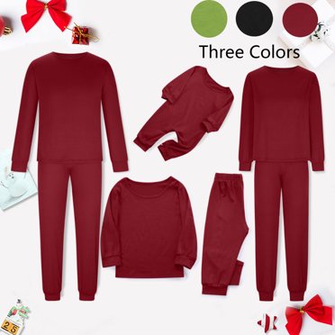 EGNMCR Matching Family Christmas Pajamas Set, Xmas Holiday PJs for Women/Men/Kids/Babys, Classic Solid Color Xmas Sleepwear for Christmas Parent-Child Outfit