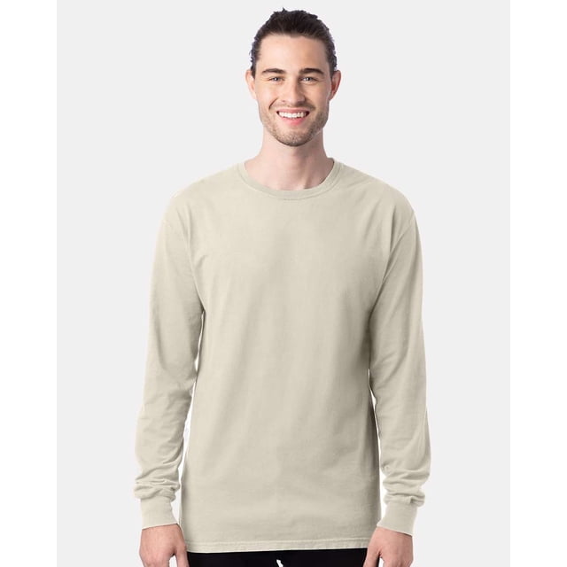 Hanes T-Shirt à Manches Longues Teint en Pièce ComfortWash pour Hommes, P, Parchemin