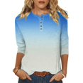 thumbnail image 1 of Yuyuzo Womens 3/4 Sleeve Tops Basic Button Crew Neck Solid Color Loose Fitted Tunics Tee Blouses, 1 of 5