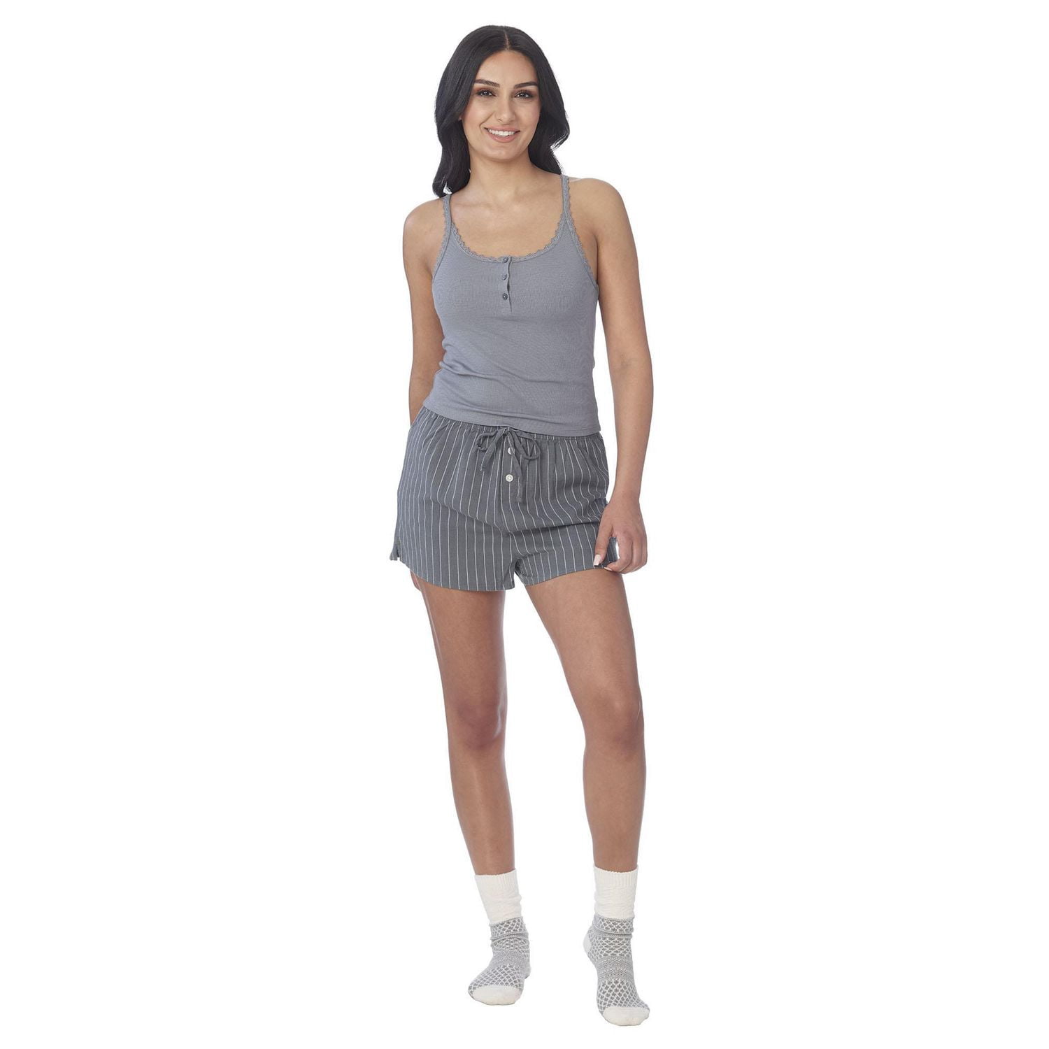 Secret Sleep Rib Cami with Buttons and Lace - Online exclusive