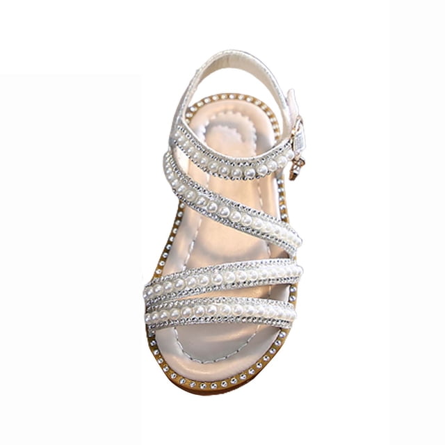REDARER Girls Sandals Pearl Open Toe Princess Shoes Performance Shoes,Size 11.5-12 Years