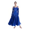 thumbnail image 1 of RUNQHUI Robe de Danse de Salon pour Femmes avec Strass, Professionnelle, Moderne, pour Valse, Tango, Compétition, Bleue, Taille P, 1 of 7