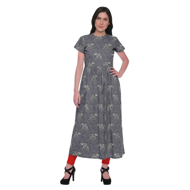 Moomaya Kurtis en Coton à Fente avant pour Femmes, Kurti Longue Imprimée, Robe, Haut Indien