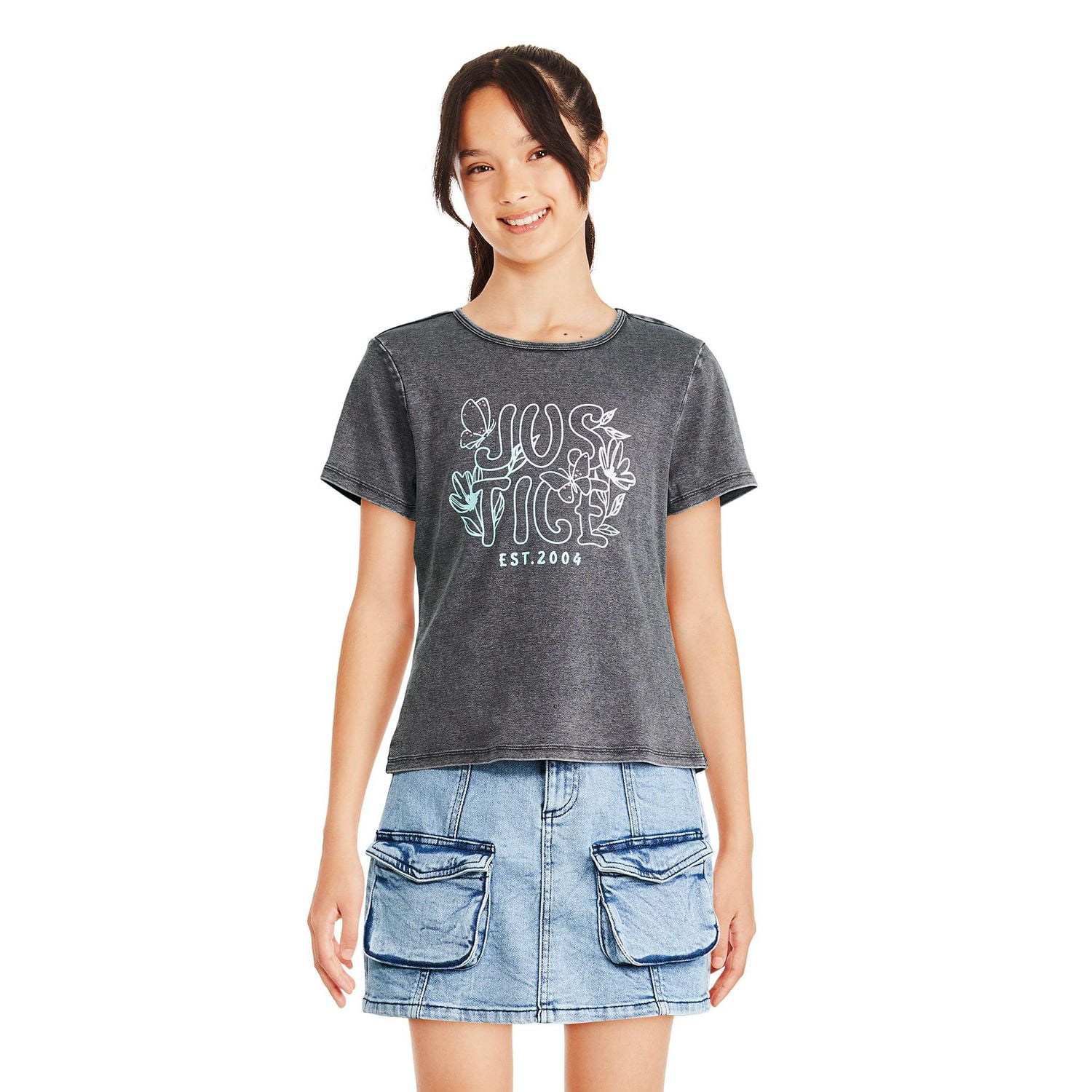 T-shirt délavé à imprimé graphique Justice pour filles