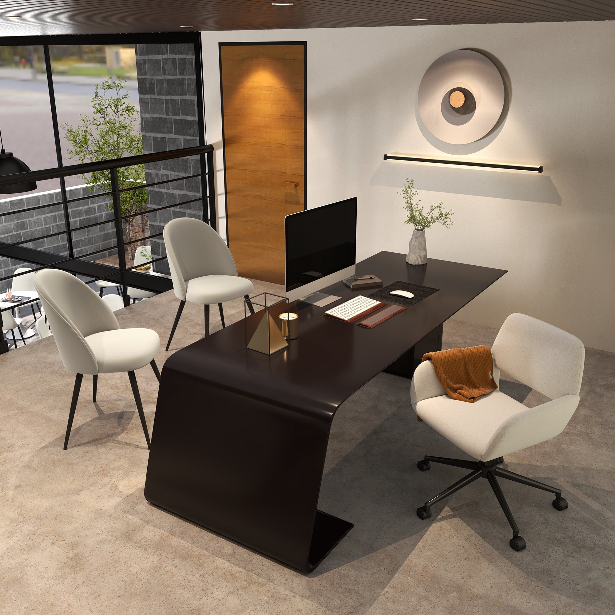 Fauteuil d'appoint pivotant et réglable Homy Casa moderne avec pieds croisés, ergonomique et rotatif à 360 degrés, rembourré, en chenille beige