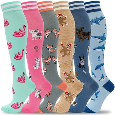 6 Pairs Compression Socks for Women Men 20-30 mmHg Circulation Support Recovery Socks for Nurses Running, Athletic, Cycling (L/XL)