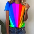 thumbnail image 2 of Penkiiy T-Shirts Décontractés à Manches Courtes pour Femmes, Dégradé Arc-en-Ciel, Col Rond, Imprimé Arc-en-Ciel, Blouse Confortable, Multicolore, 2 of 6