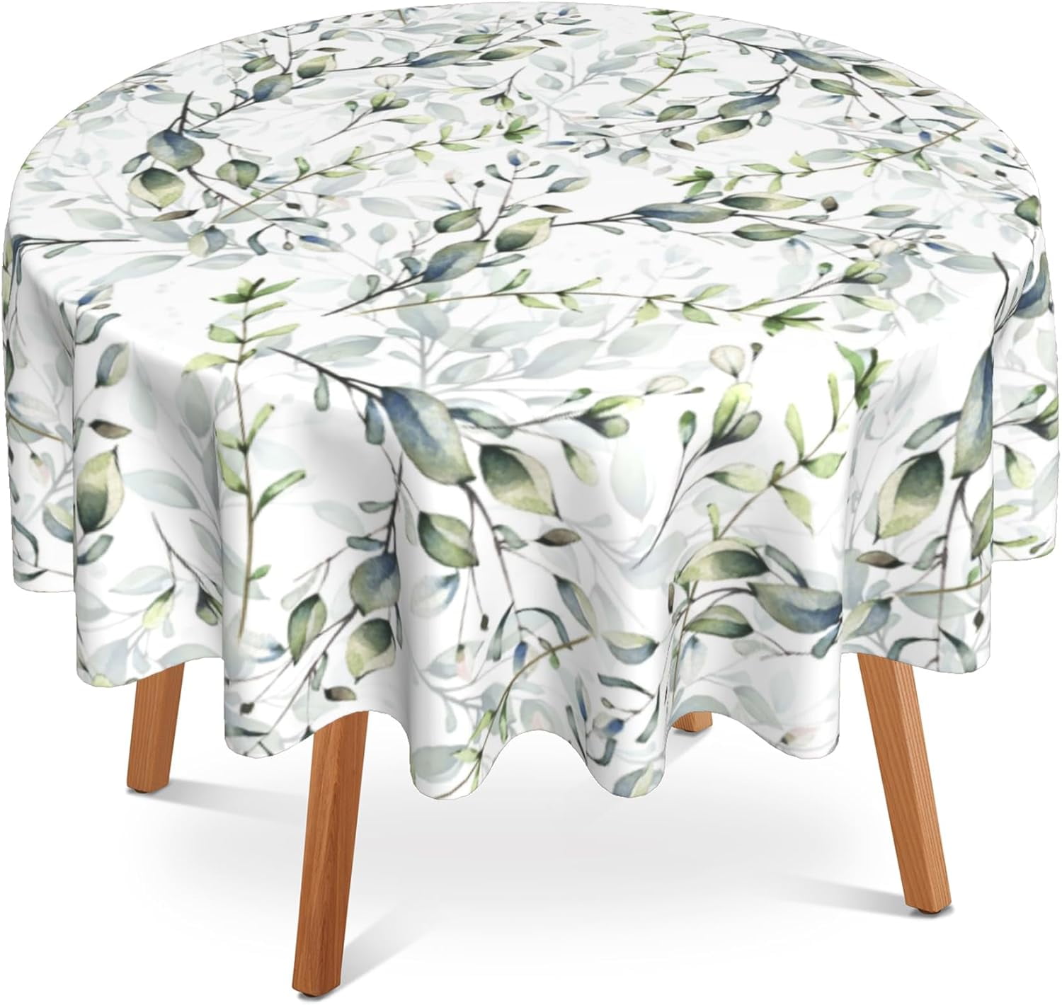 Round Table Cloth 60 Inch,Green Sage Leaves Tablecloth Waterproof Stain Wrinkle Resistant Washable Circle Table Cover for Home Kitchen Dining Room Party Outdoor Picnic