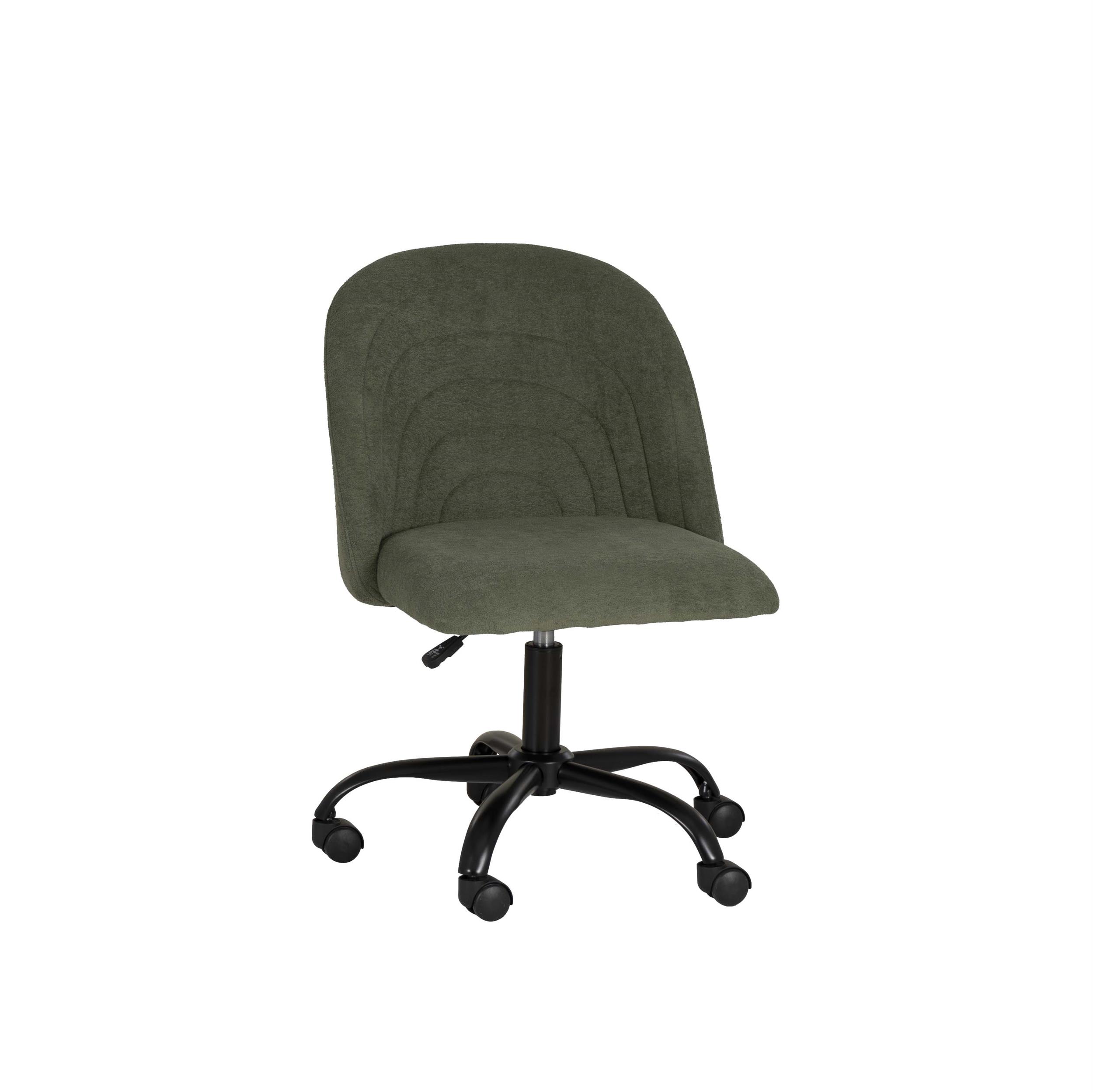Linon Stormy Adjustable Swivel Office Chair Black Metal Base in Green Fabric