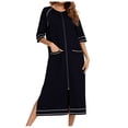 thumbnail image 3 of Wiyuqeen Robe pour Femmes Robe Coton Uni Fermeture Éclair devant Manches 3/4 Longueur Complète Chemise de Nuit de Sommeil avec Poche Tenue d'Intérieur Manteau de Maison, 3 of 7