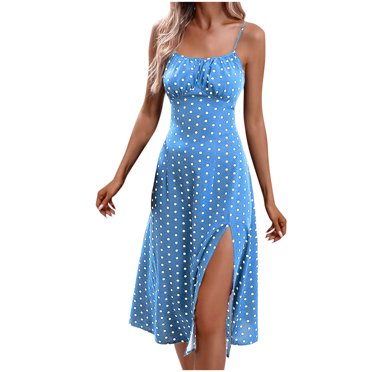 Staron Robes d'Été pour Femmes Décontractées Fluides Décontractées Printemps Mignonnes Adolescentes Robes Midi Bretelles Spaghetti Amples Bohèmes Fendue Vacances Plage Robes