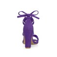 thumbnail image 2 of BLISSFUL STEP Women's Sandals High Block Heels Solid Color Lace up Sandals Purple 10, 2 of 6