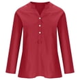 thumbnail image 4 of Timegard Hauts Grande Taille pour Femmes Coton Lin Col en V Boutons Manches Longues Chemises Blouse Automne Ample, 4 of 6