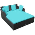 thumbnail image 1 of Giantex Rattan Daybed Patio Loveseat Sofa Set , Wicker Patio Furniture w/Padded Cushion & and Sturdy Foot, Turquoise, 1 of 1