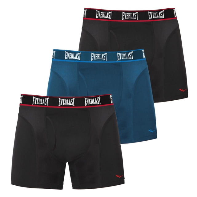 Everlast Boxeur-Brief de Performance pour Hommes - Lot de 3 avec Deux Boxeurs Noirs et un Bleu, Dotés de Bandes Élastiques Marquées du logo Everlast, Fabriqué en Tissu Respirant en nylon et spandex à Séchage Rapide pour le Confort et la Durabilité, Convient au Quotidien et aux Activités.
