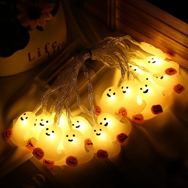 2Pcs Halloween String Lights 21LED Skeleton Pumpkin Ghost Bat Hanging Fairy String Lights Waterproof Battery Powered Halloween Decoration String Lamps for Window Courtyard