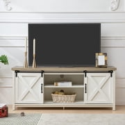 GAZHOME Farmhouse TV Stand for TVs up to 65”, with Sliding Barn Doors, White