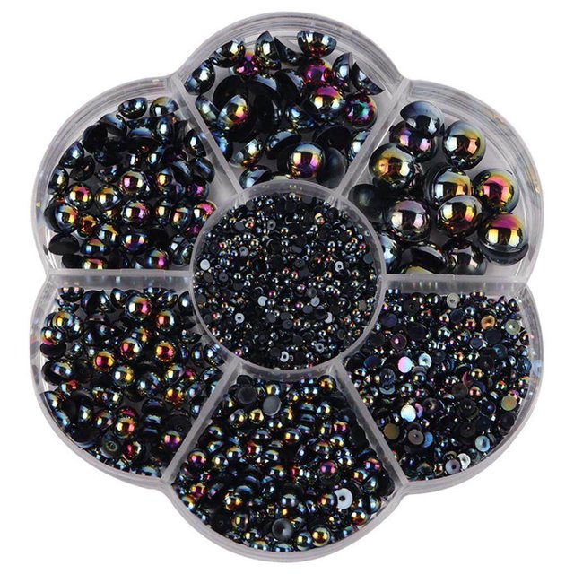pitrice 2800 Pcs/Ensemble Demi-Perle Flatback Perles Rondes Satin Lustre Plastique Nail Art pour Robe de Mariée Noir