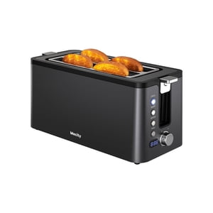 Mecity 4 Grille-pain, grille-pain à longue fente avec minuterie, bagel, défrost, réchauffer, fonction Annuler, rack chauffant, plateau amovible, 6 Paramètres de brunissement, Fentes extra larges, Stai